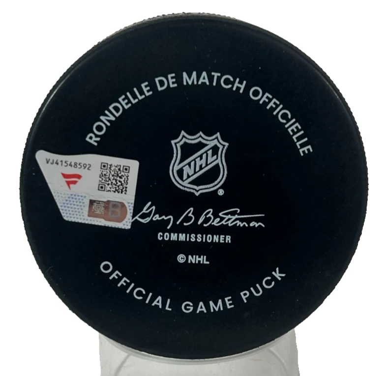 Nathan MacKinnon Autographed/Signed Colorado Avalanche Logo Puck Fanatics 48898