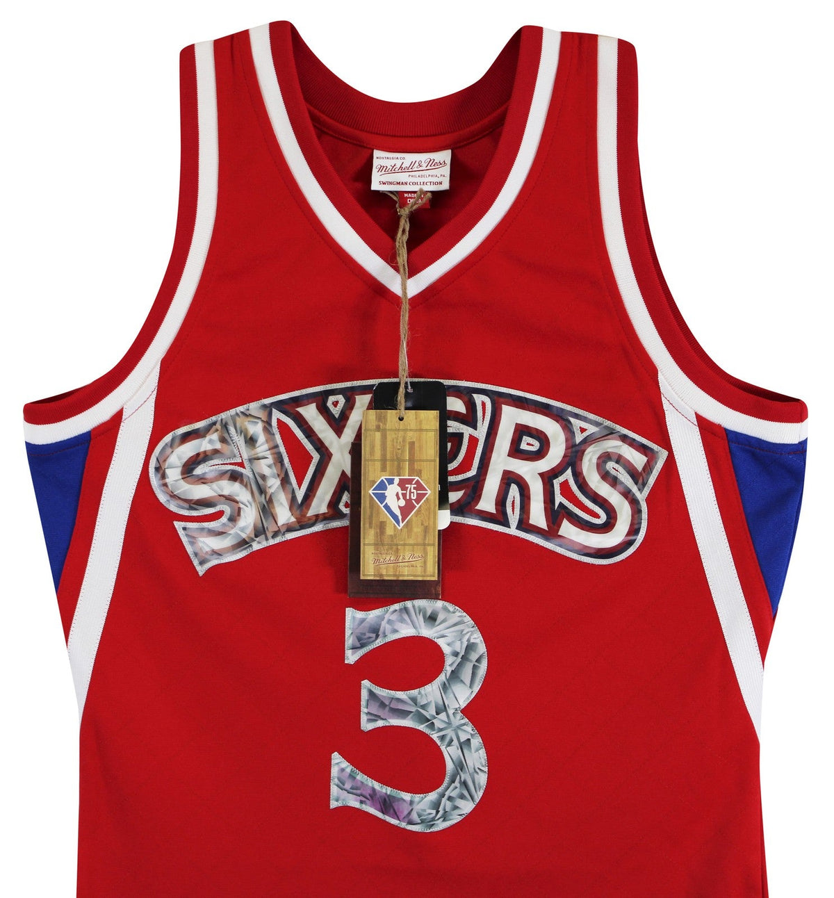 76ers Allen Iverson Signed Red 75th Ann. M&N 1996-97 HWC Swingman Jersey BAS Wit