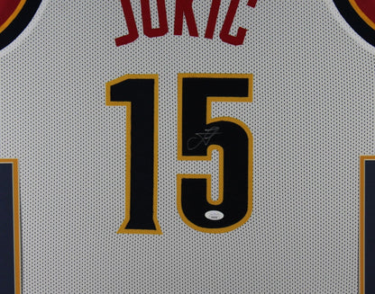 Nikola Jokic Autographed Pro Style White XL Framed Jersey 35x43 Beckett 51222