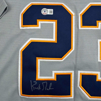 Autographed/Signed Kirk Gibson Detroit Tigers Grey Jersey Beckett BAS COA