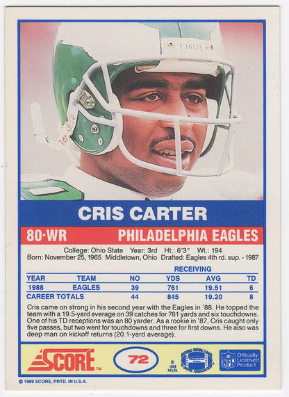 Cris Carter Signed 1989 Score Football Rookie Card #72 w/TD's INSC - (SS COA)