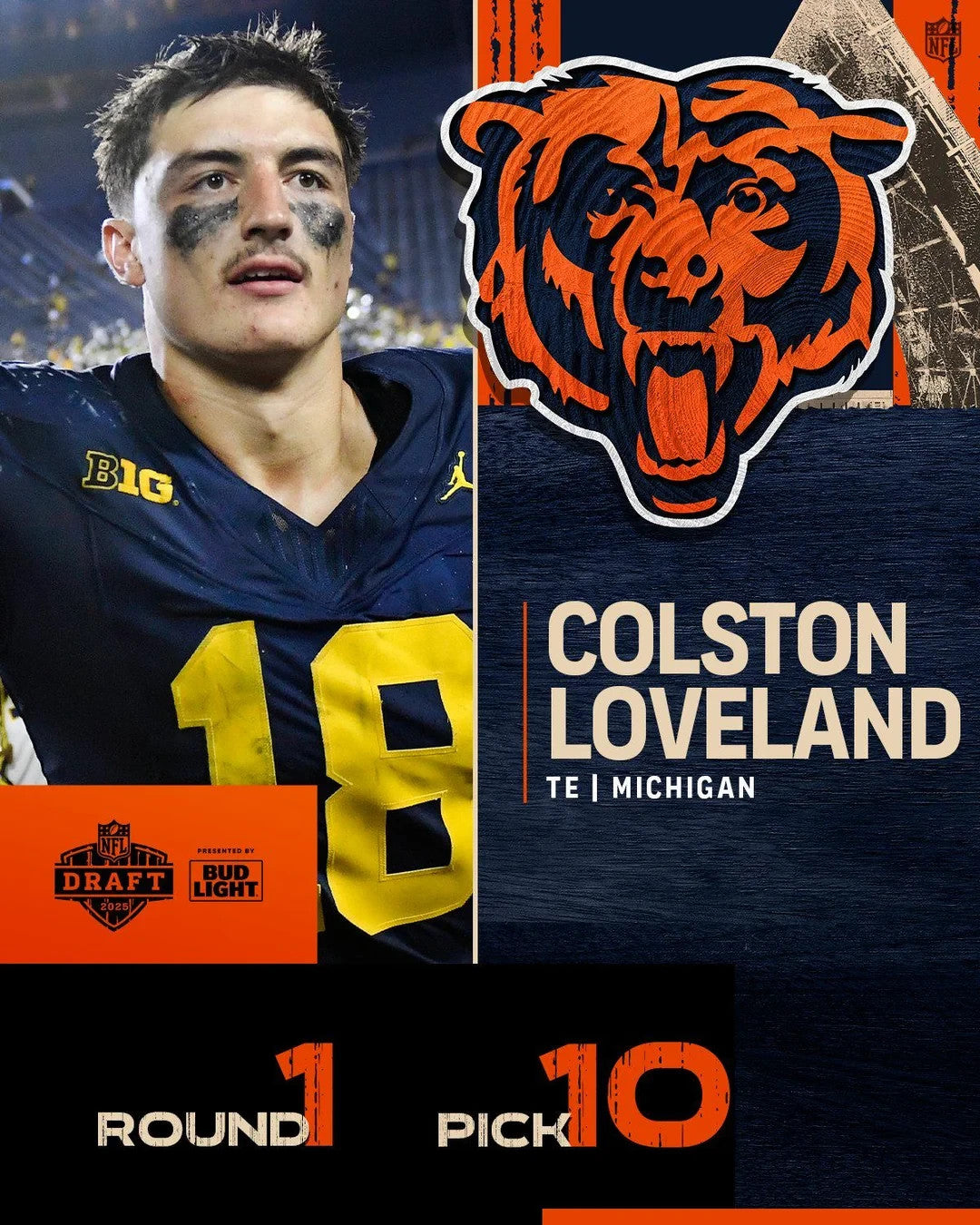 Colston Loveland Signed Bears Mini Helmet (JSA COA) 2025 1st Round Draft Pck T.E