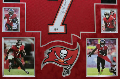SUEDE FRAMED TAMPA BAY BUCCANEERS BUCKY IRVING AUTOGRAPHED JERSEY BECKETT HOLO