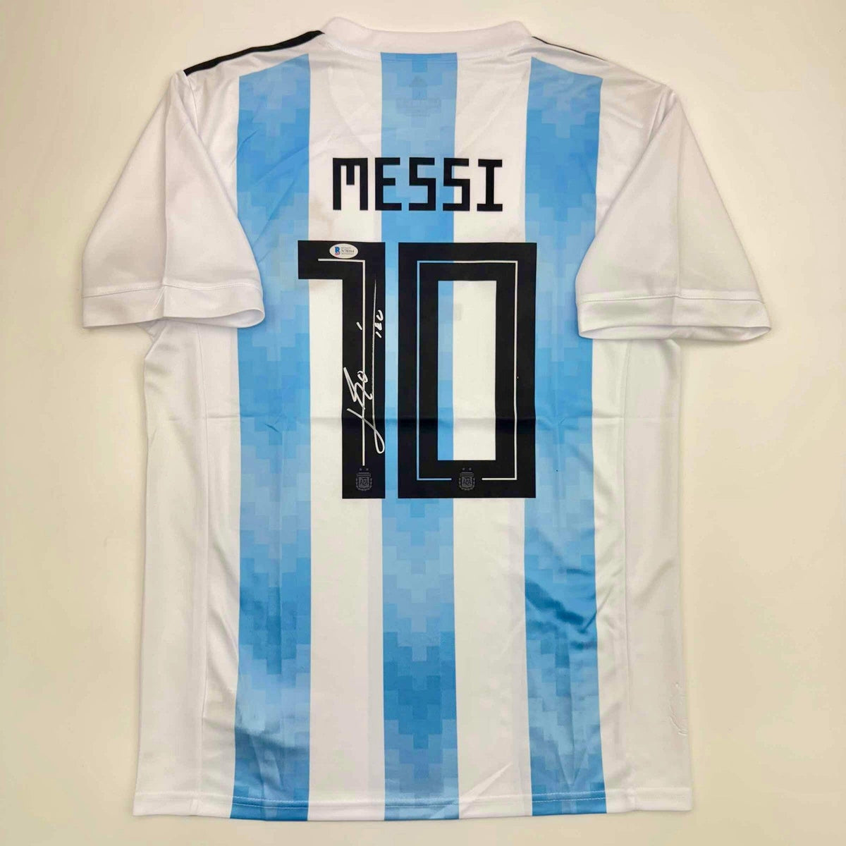 Autographed/Signed Lionel Leo Messi Argentina Blue/White Jersey Beckett BAS COA