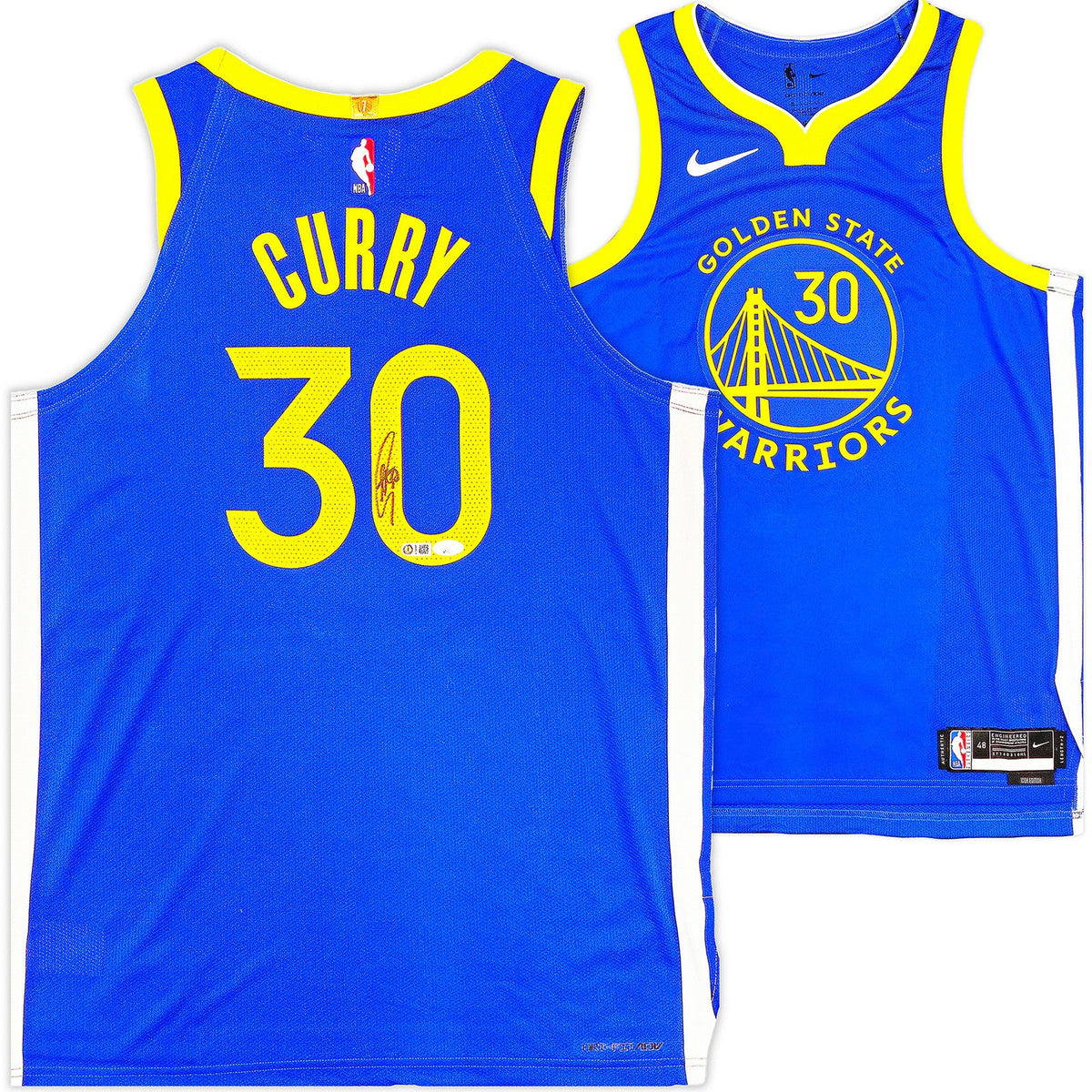 WARRIORS STEPHEN CURRY AUTOGRAPHED NIKE AUTHENTIC ICON JERSEY 48 JSA 235686