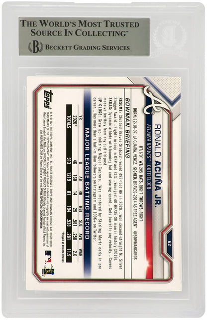Ronald Acuna Jr Signed Braves 2021 Bowman Baseball Card #62 - (Beckett Slabbed)