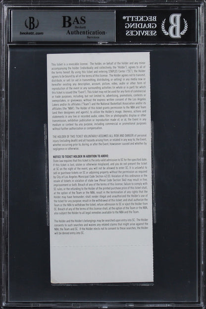 Lakers Kobe Bryant Authentic Signed Final Game Ticket Stub BAS Slabbed