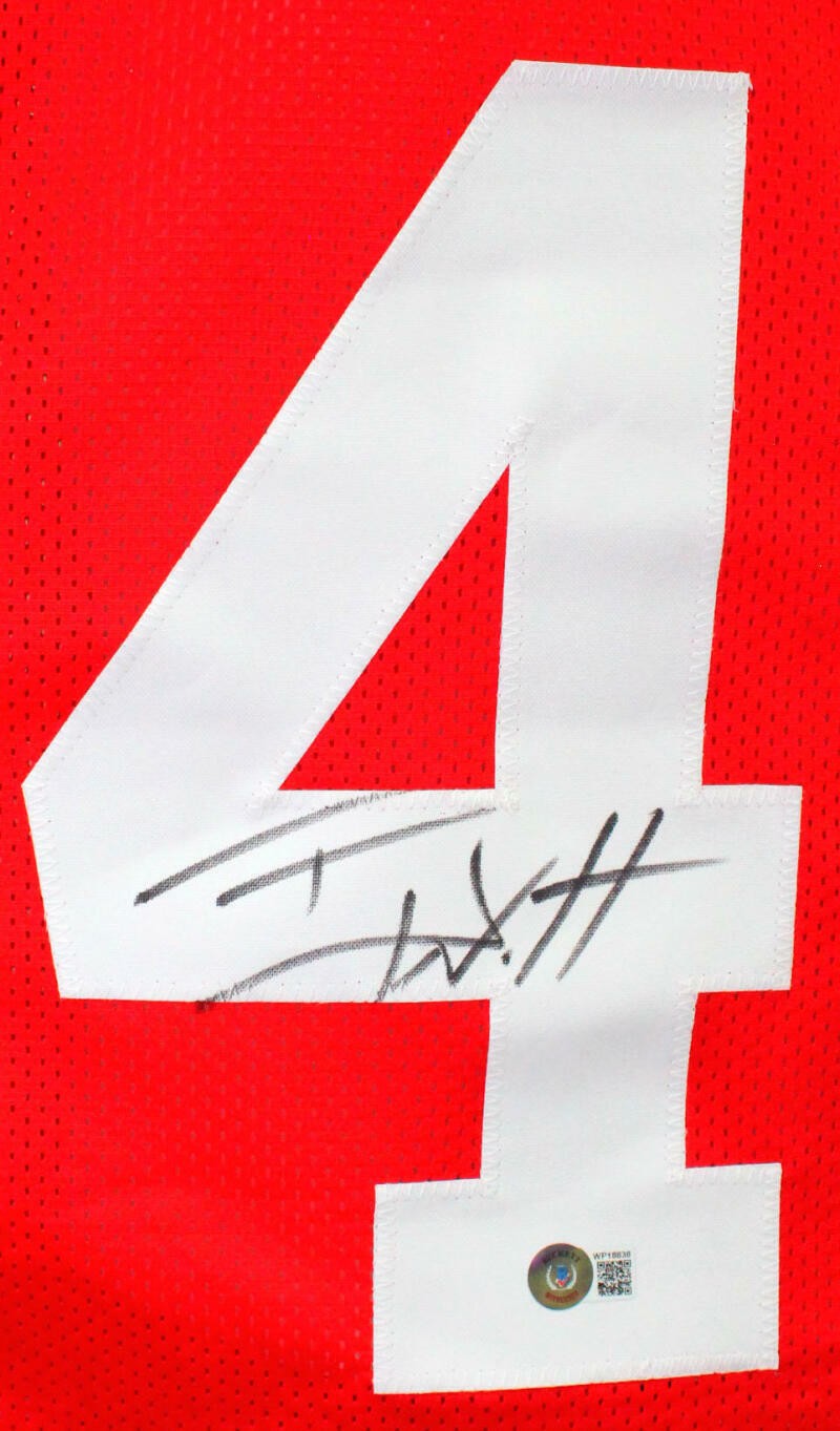 T.J. Watt Autographed Red College Style Jersey- Beckett W Hologram *Black
