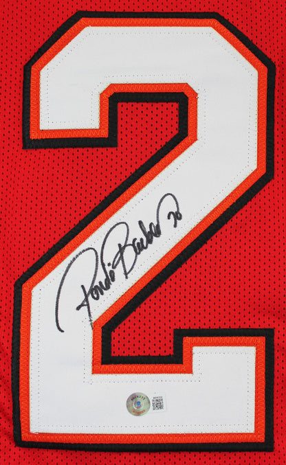 Ronde Barber Authentic Signed Alternate Red Pro Style Framed Jersey BAS Witness