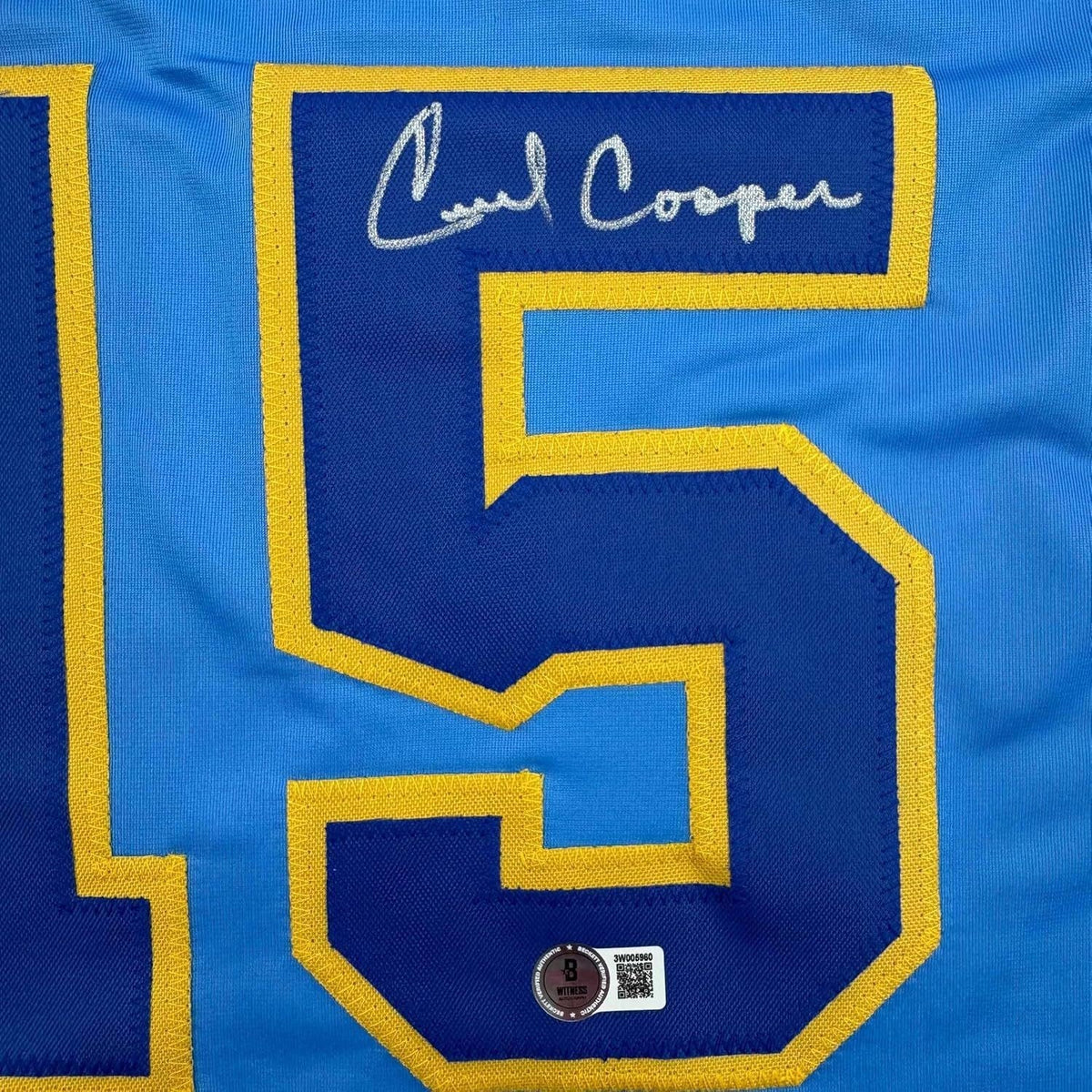 Framed Autographed/Signed Cecil Cooper 35x39 Milwaukee Blue Jersey Beckett COA