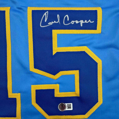 Framed Autographed/Signed Cecil Cooper 35x39 Milwaukee Blue Jersey Beckett COA