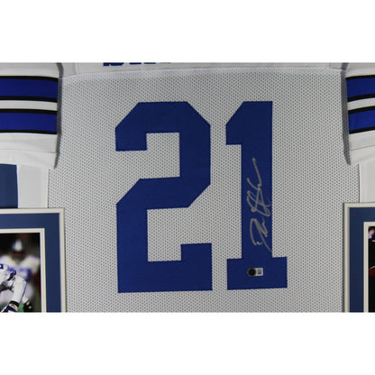 Deion Sanders Autographed Pro Style White XL Framed Jersey 35x43 Beckett 53078