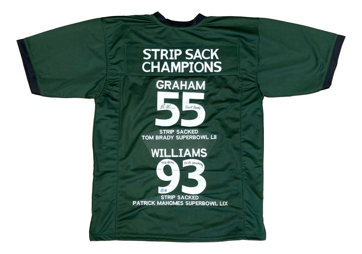 Brandon Graham & Milton Williams Signed Jersey Inscribed "F*** Brady & Mahomes"