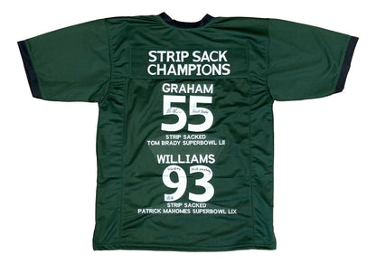 Brandon Graham & Milton Williams Signed Jersey Inscribed "F*** Brady & Mahomes"