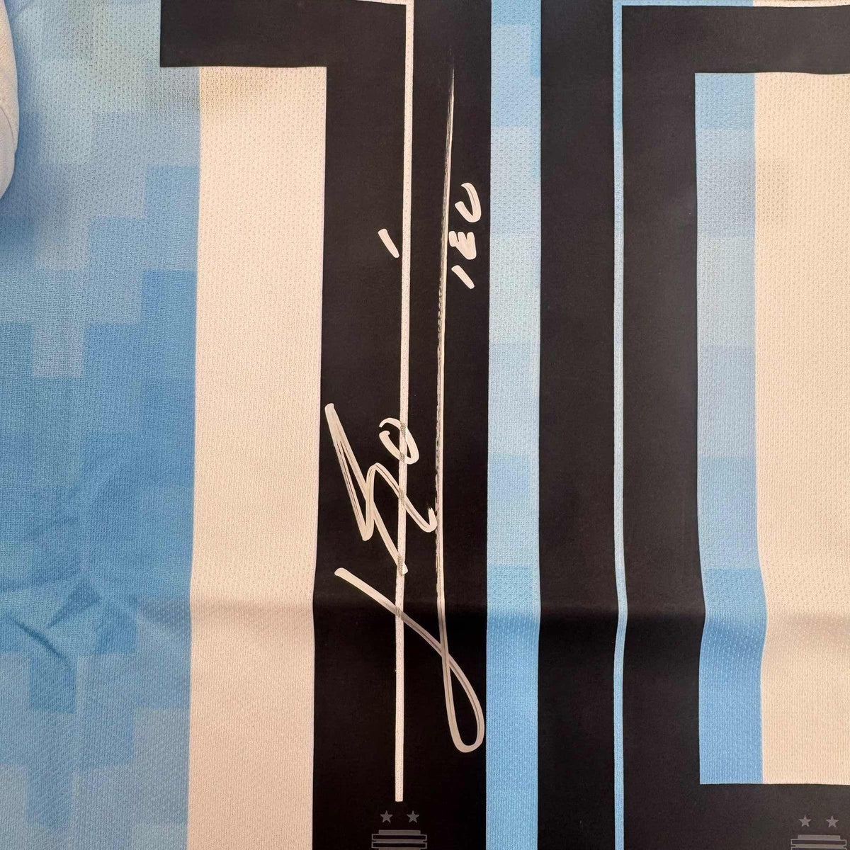 Autographed/Signed Lionel Leo Messi Argentina Blue/White Jersey Beckett BAS COA