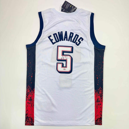 Autographed/Signed Anthony Edwards United States USA White Jersey PSA COA