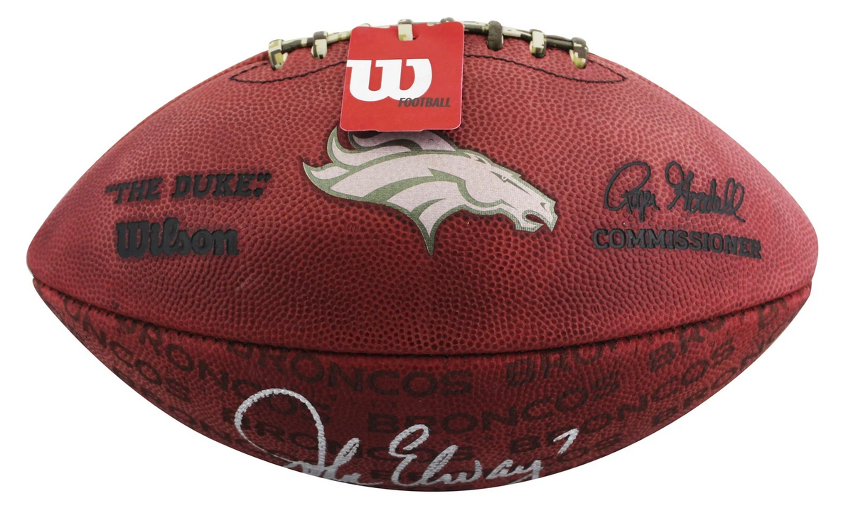 Broncos John Elway Signed Wilson "The Duke" Team Showcase Football BAS Witnessed