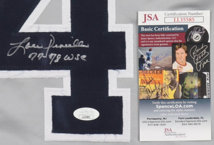Lou Piniella Signed New York Yankees Road Jersey Inscribed "77-78 WSC" (JSA COA)