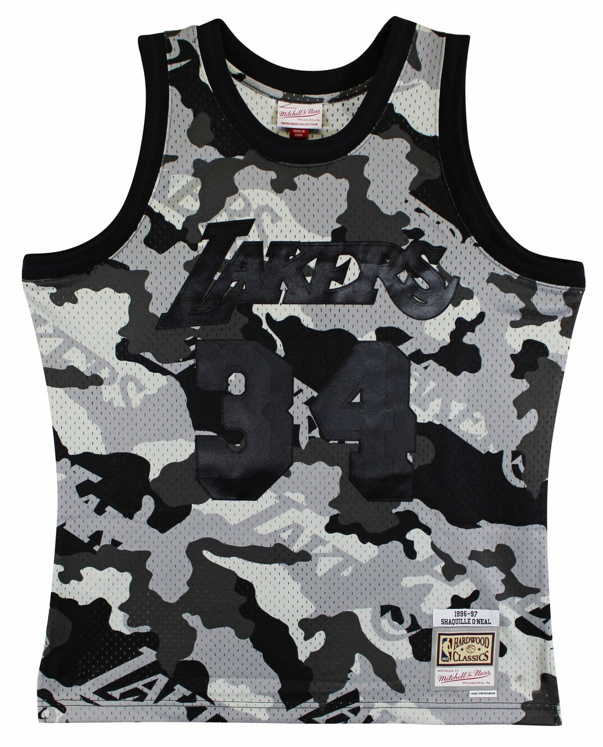 Lakers Shaquille O'Neal Signed Alt Camo M&N 1996-97 HWC Swingman Jersey BAS Wit
