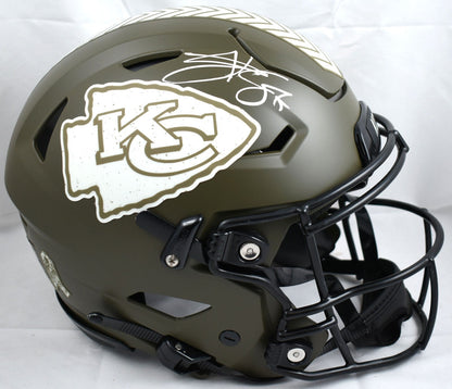 Travis Kelce Signed Chiefs F/S Salute SpeedFlex Helmet- Beckett W Holo *Smeared
