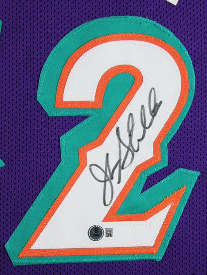 John Stockton Authentic Signed Purple Pro Style Framed Jersey BAS Witnessed