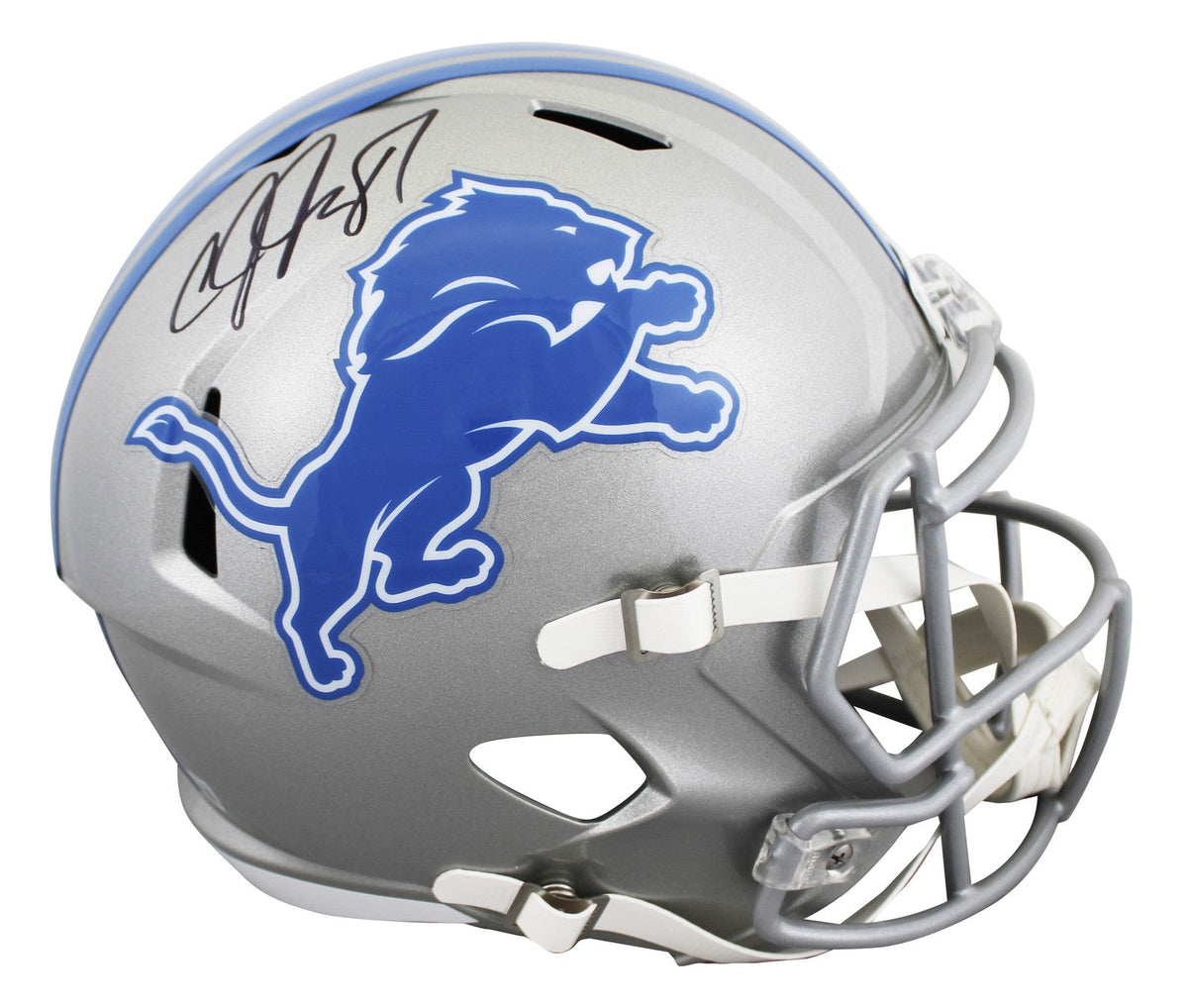 Lions Calvin Johnson Signed 2017-23 TB Full Size Speed Rep Helmet BAS Witnessed