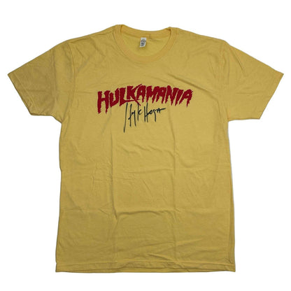 Autographed/Signed Hulk Hogan Hulkamania Yellow Shirt T-Shirt Beckett BAS COA