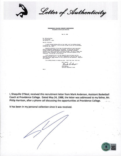 Shaquille O'Neal Authentic Signed 1988 Providence College Recruitment Letter BAS