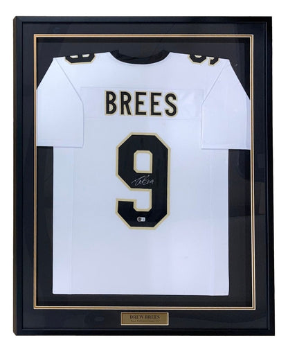 Drew Brees New Orleans Signed Framed White Football Jersey BAS