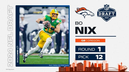Bo Nix Signed Denver Broncos Jersey (Beckett) 2024 1st Round Pick / #12 Overall