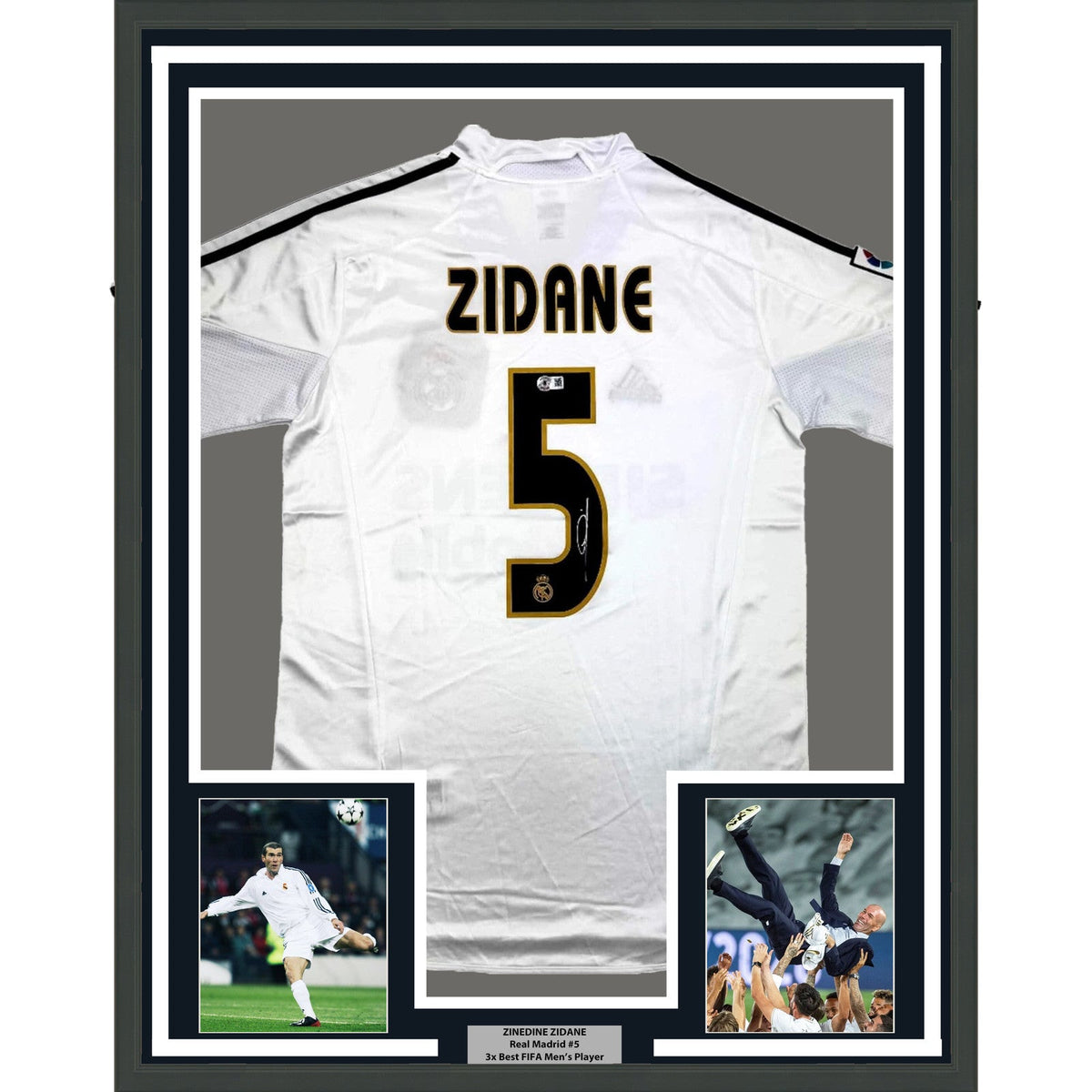 Framed Autographed/Signed Zinedine Zidane 35x39 Real Madrid White Jersey BAS COA