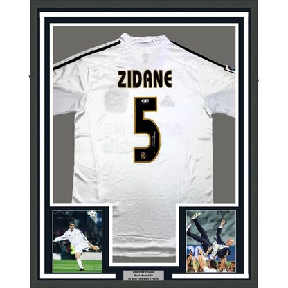 Framed Autographed/Signed Zinedine Zidane 35x39 Real Madrid White Jersey BAS COA