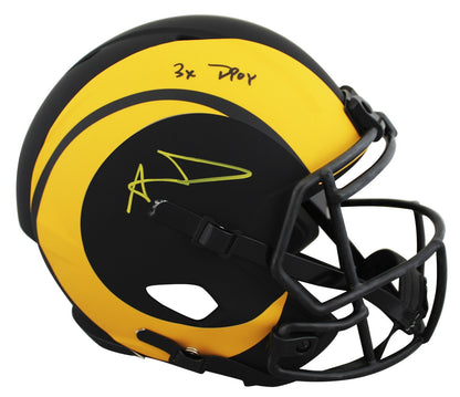 Rams Aaron Donald "3x DPOY" Signed Eclipse Full Size Speed Rep Helmet JSA Wit