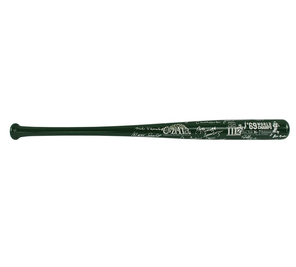 1969 New York Jets Alumni Signed Cooperstown '69 World Champs SB Green Bat