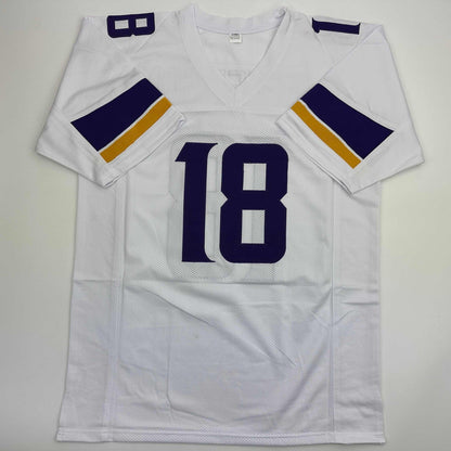 Autographed/Signed JUSTIN JEFFERSON Minnesota White Football Jersey JSA COA Auto