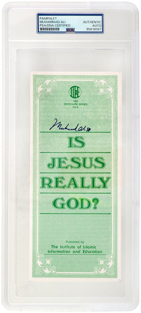 Muhammad Ali Signed Islamic Brochure Green 9x3 Pamplet - (PSA/DNA Encapsulated)