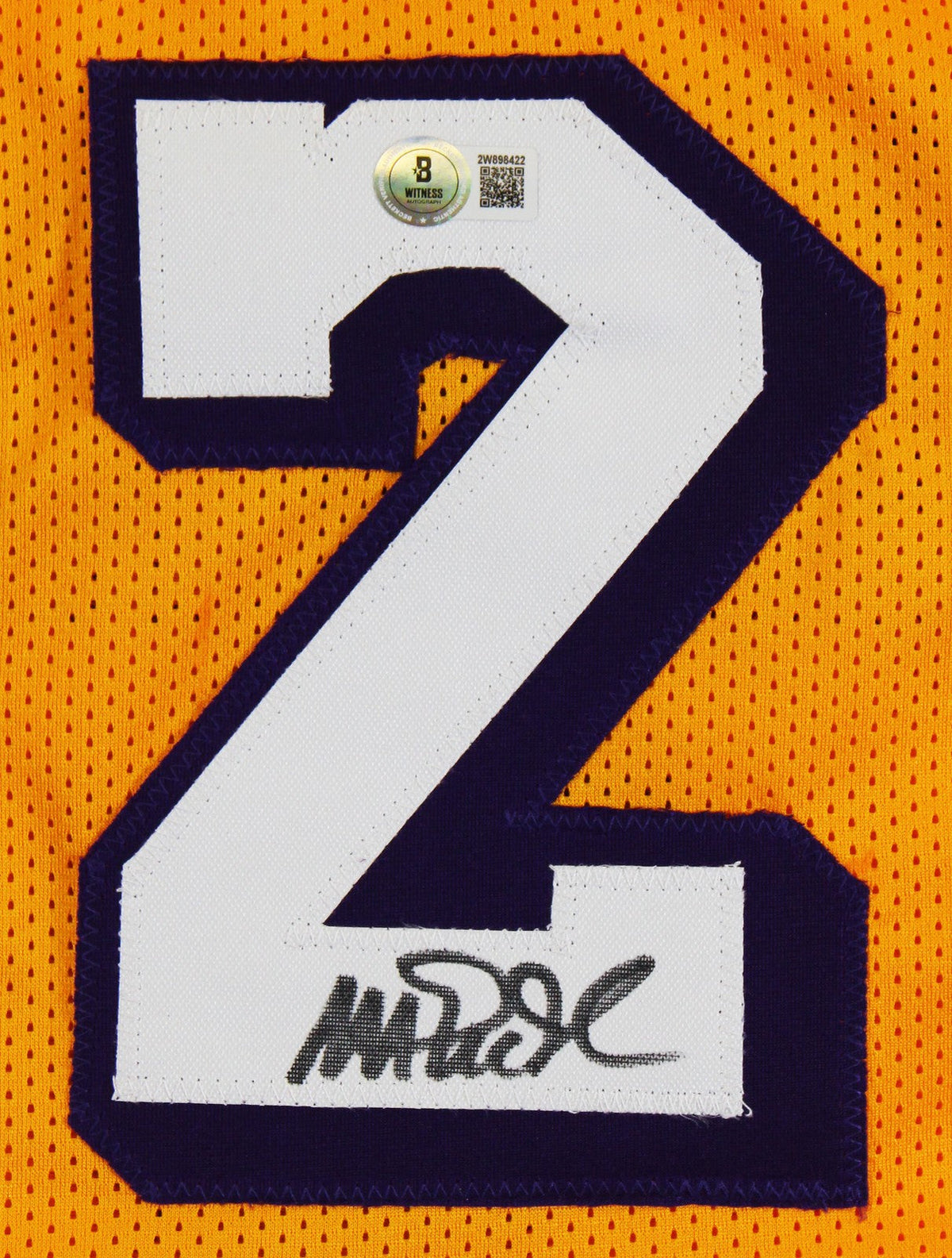 Magic Johnson Signed Yellow Pro Style Framed Jersey w/ White Numbers BAS Wit 2