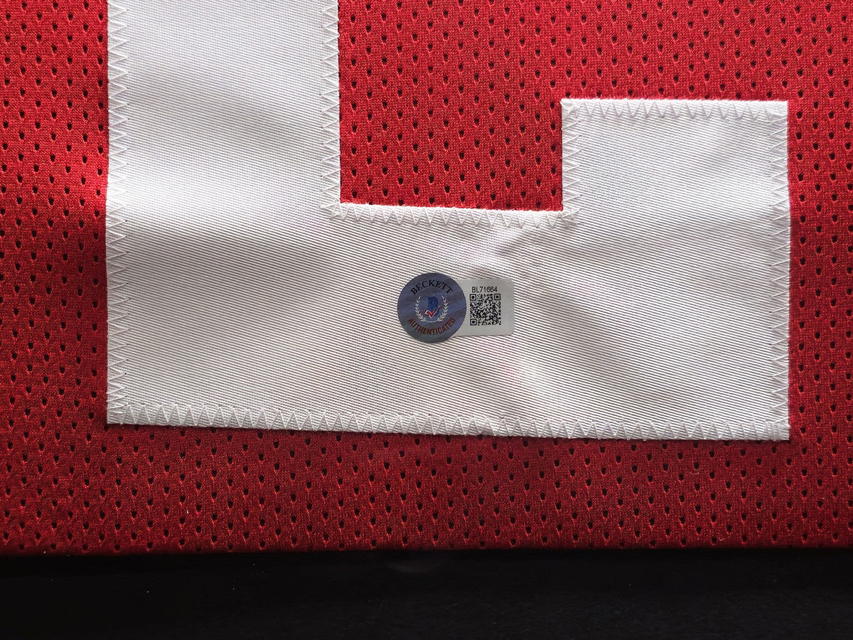 San Francisco 49ers Christian McCaffrey Signed Framed Red Jersey Beckett