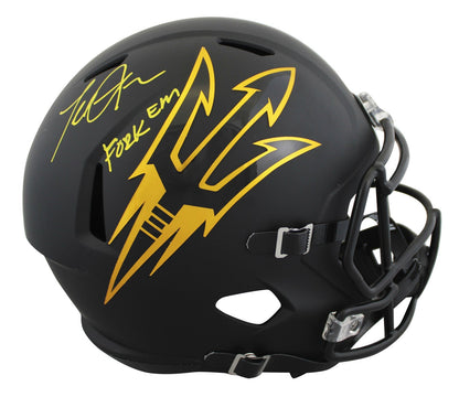 ASU Terrell Suggs "Fork Em" Signed Black Full Size Speed Rep Helmet BAS Witness