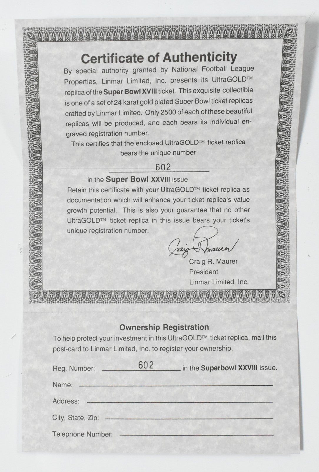 Jimmy Johnson Signed Cowboys Replica Gold Super Bowl XXVIII Ticket- Beckett Holo