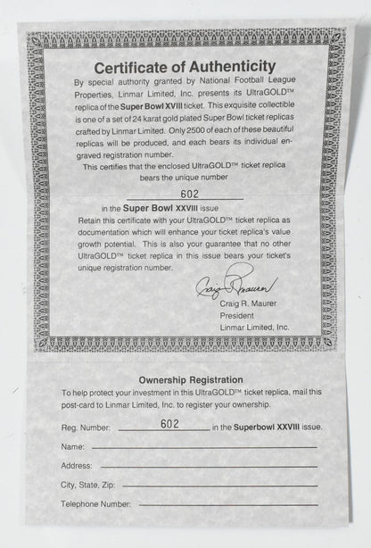 Jimmy Johnson Signed Cowboys Replica Gold Super Bowl XXVIII Ticket- Beckett Holo