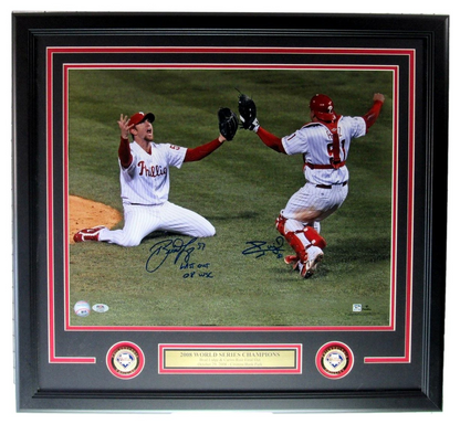 Brad Lidge/Carlos Ruiz Phillies Signed 16x20 Photo 2008 World Series Framed PSA