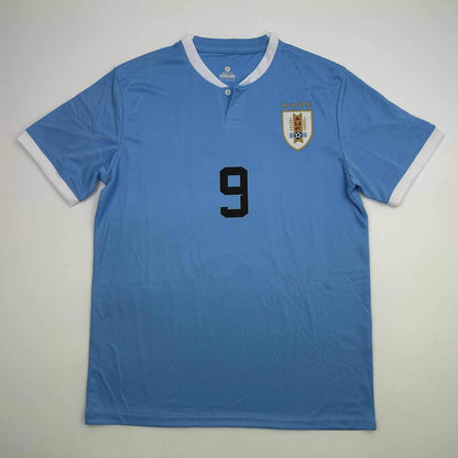Autographed/Signed Luis Suarez Uruguay Blue Soccer Jersey Beckett BAS COA