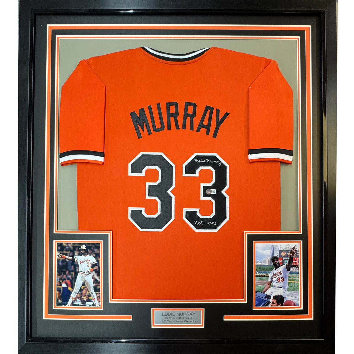Framed Autographed/Signed Eddie Murray 34x42 Baltimore Orange Jersey BAS COA