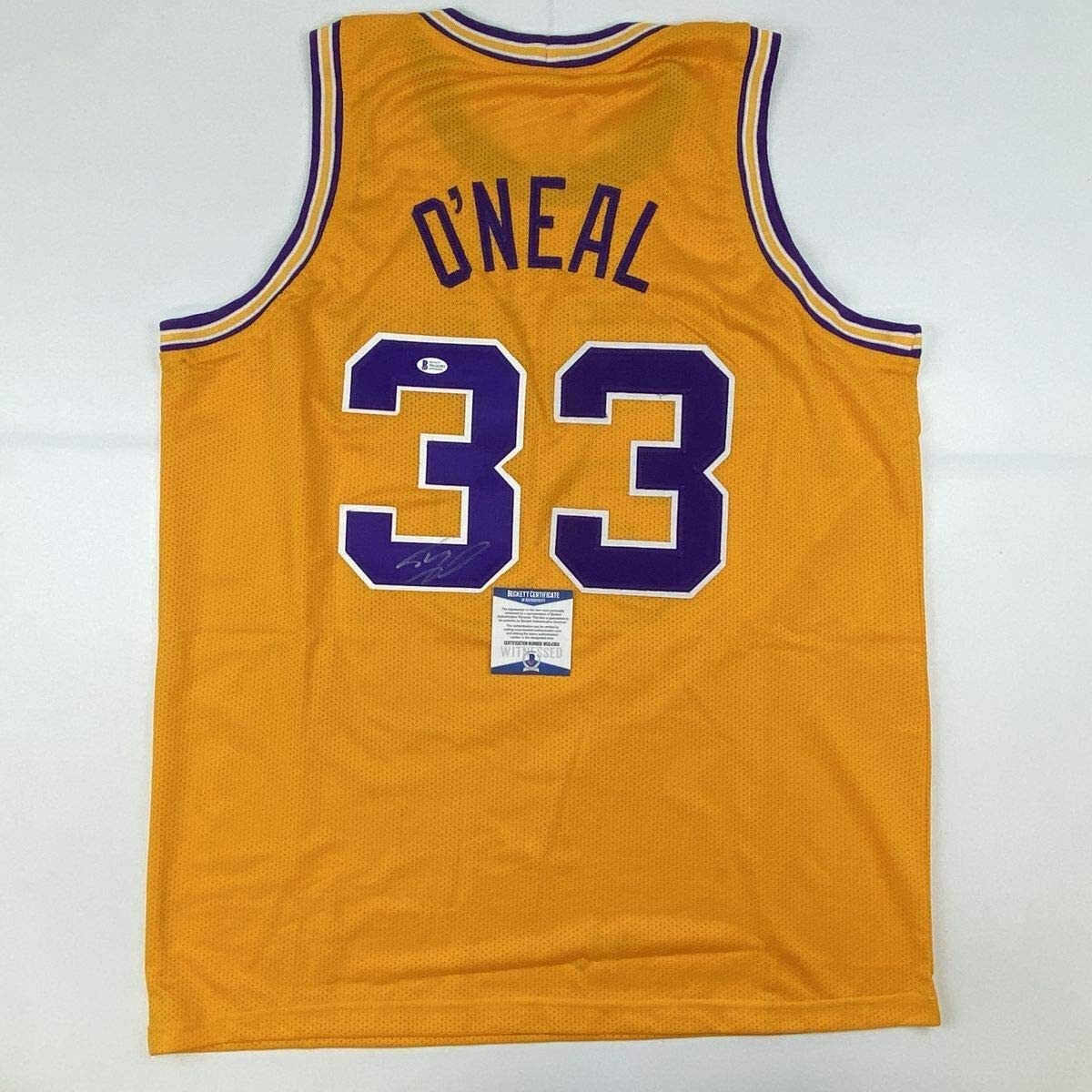 Autographed/Signed Shaquille Shaq O'Neal LSU Yellow Jersey Beckett BAS COA