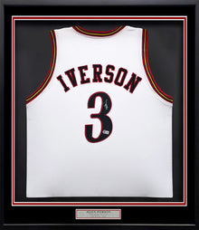76ERS ALLEN IVERSON AUTOGRAPHED FRAMED WHITE JERSEY BECKETT WITNESS 239068