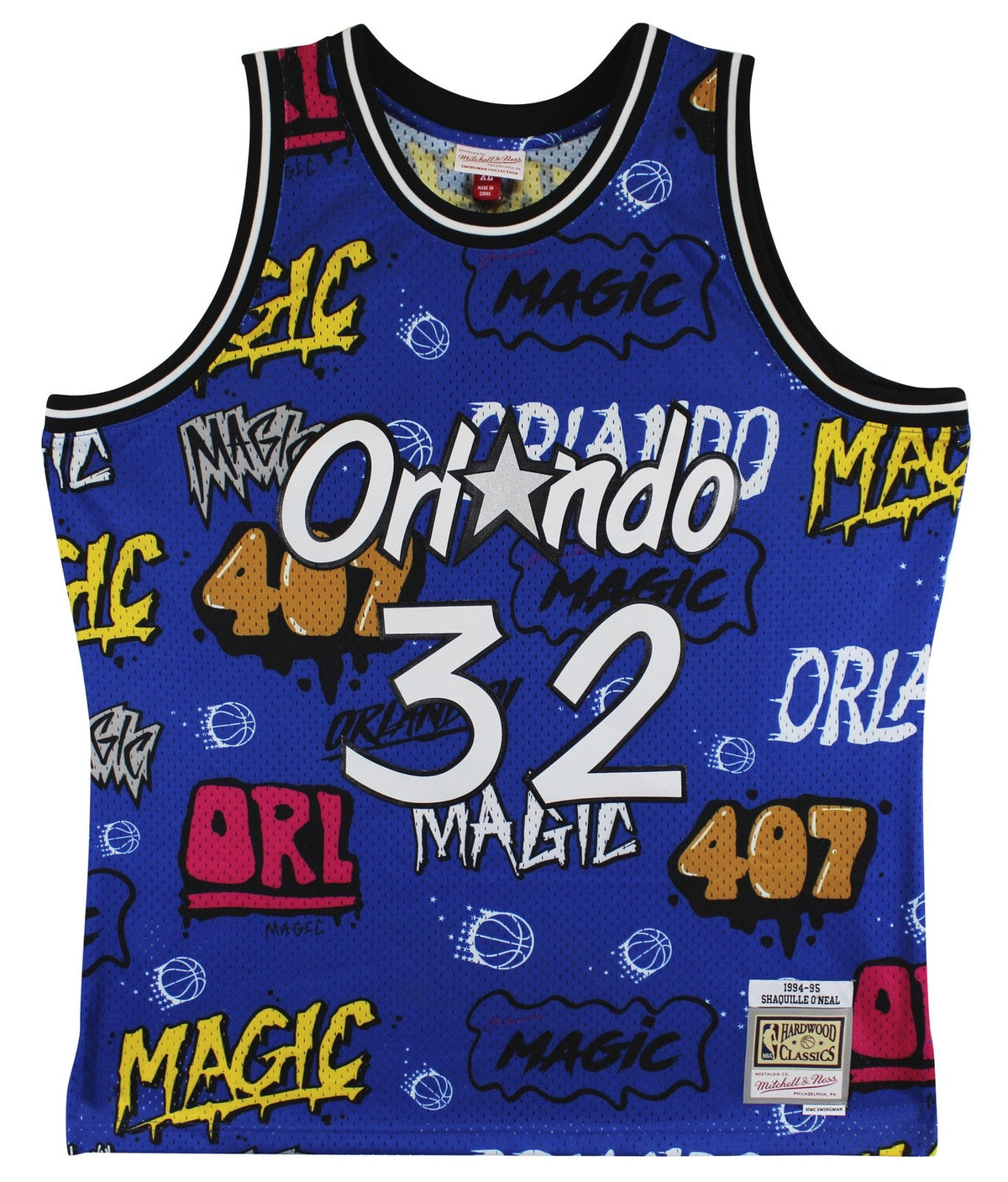 Magic Shaquille O'Neal Signed Alt Blue M&N 1994-95 HWC Swingman Jersey BAS Wit