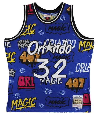 Magic Shaquille O'Neal Signed Alt Blue M&N 1994-95 HWC Swingman Jersey BAS Wit
