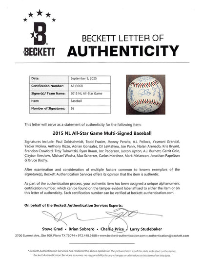 2015 NL ASG (26) Bryant, deGrom, Kershaw, Scherzer Signed Baseball BAS #AE13968