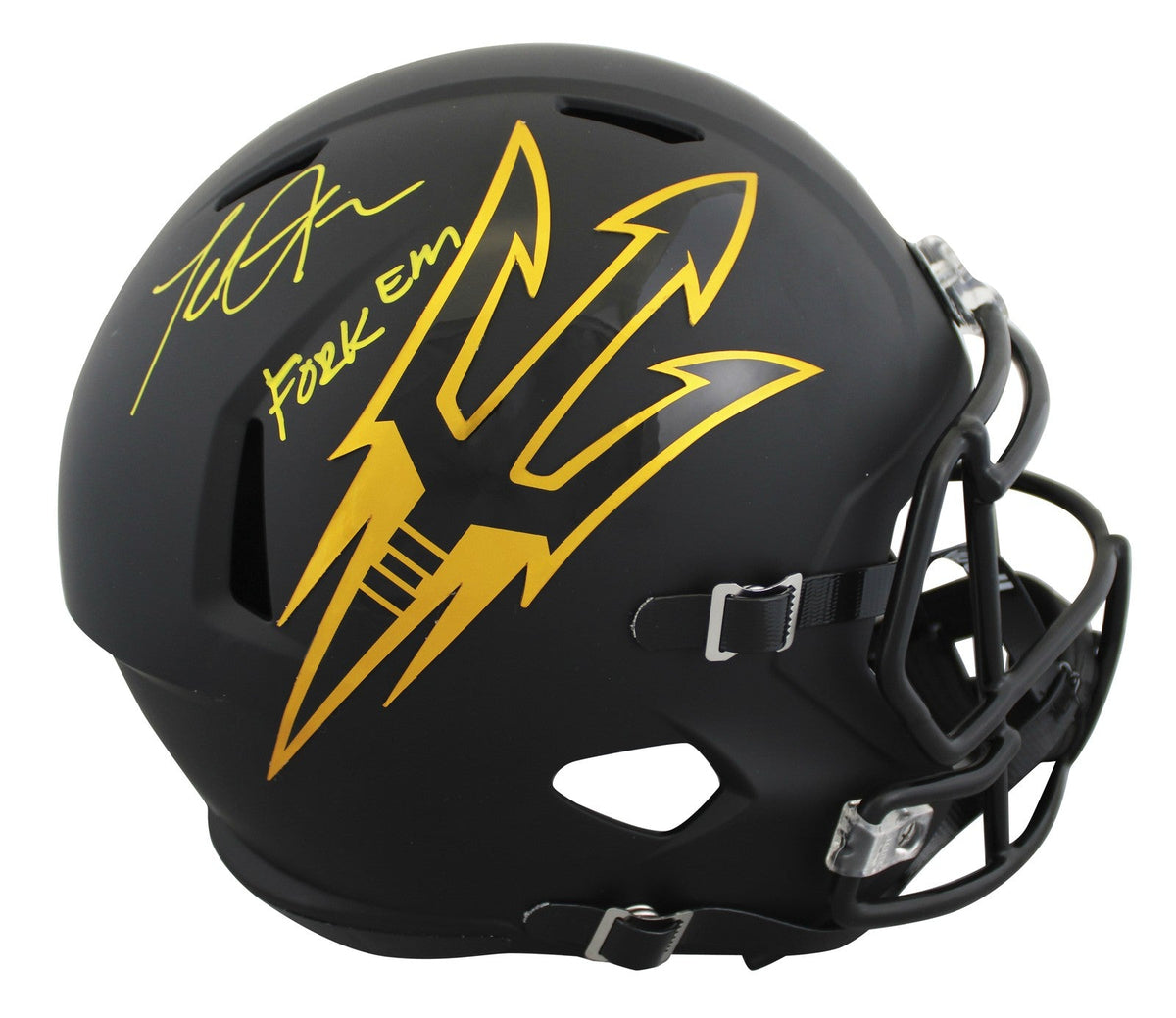 ASU Terrell Suggs "Fork Em" Signed Black F/S Speed Rep Helmet W/ Case BAS Wit